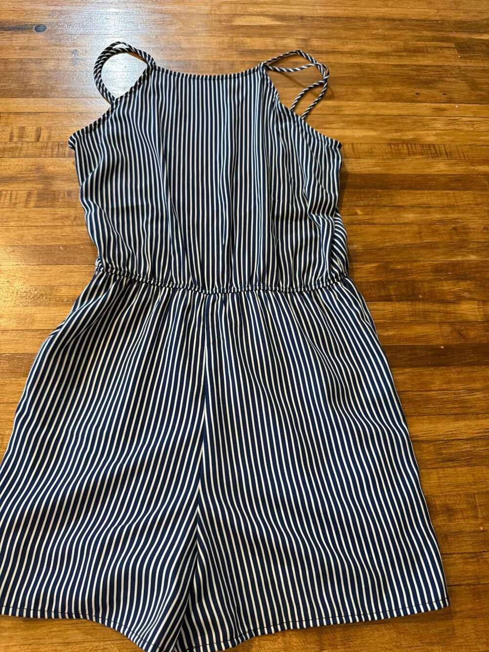 Pink Lily Navy and White Striped Halter Romper (j1)